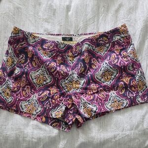 J. Crew Factory Purple Paisley Print Shorts with Yellow White Accents Size 12